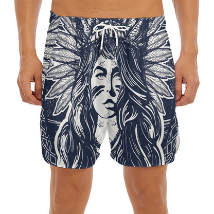Tribal Native Indian Girl Print Men's Split Running Shorts