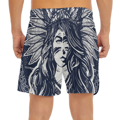 Tribal Native Indian Girl Print Men's Split Running Shorts