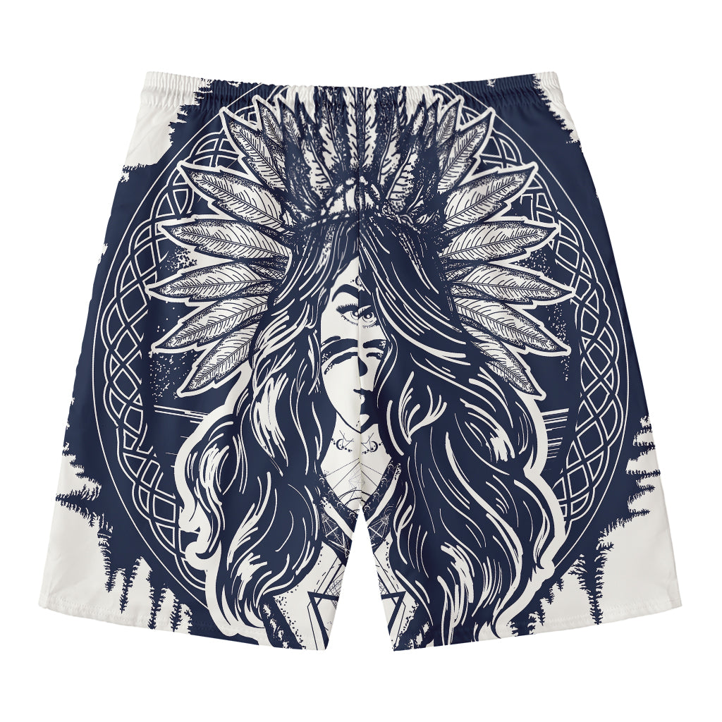 Tribal Native Indian Girl Print Men's Swim Trunks