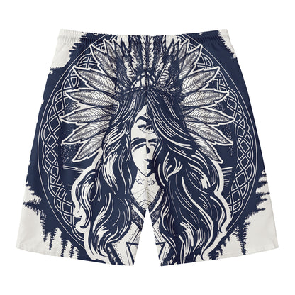 Tribal Native Indian Girl Print Men's Swim Trunks