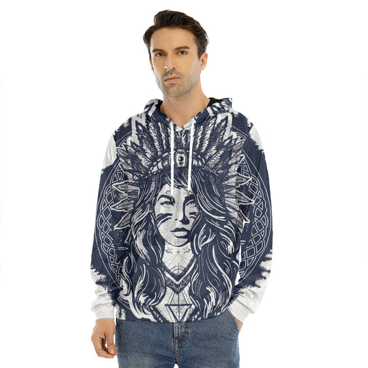 Tribal Native Indian Girl Print Men's Velvet Pullover Hoodie