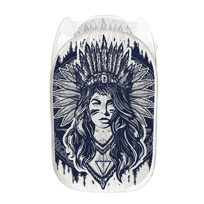 Tribal Native Indian Girl Print Mesh Laundry Hamper