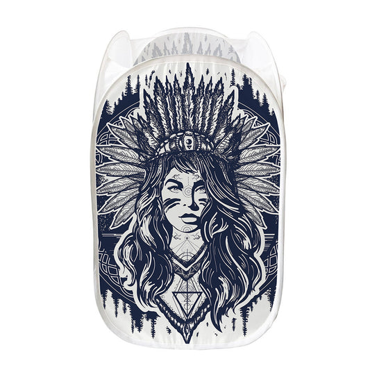 Tribal Native Indian Girl Print Mesh Laundry Hamper