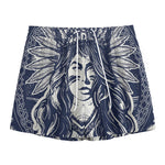 Tribal Native Indian Girl Print Mesh Shorts