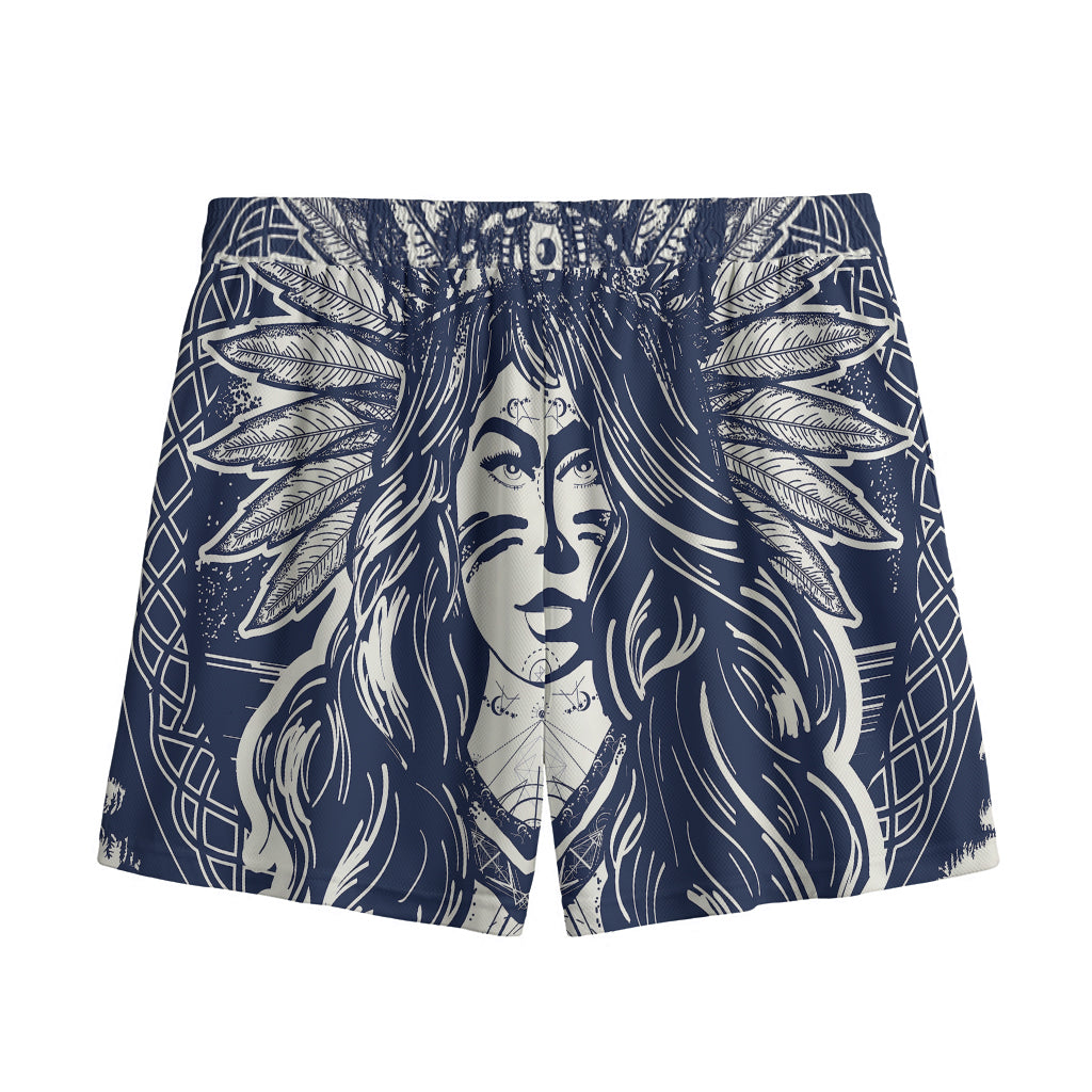 Tribal Native Indian Girl Print Mesh Shorts