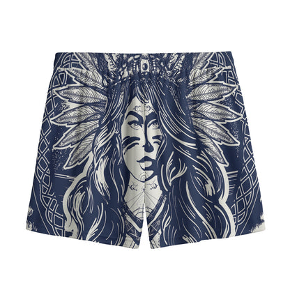 Tribal Native Indian Girl Print Mesh Shorts