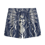 Tribal Native Indian Girl Print Mesh Shorts