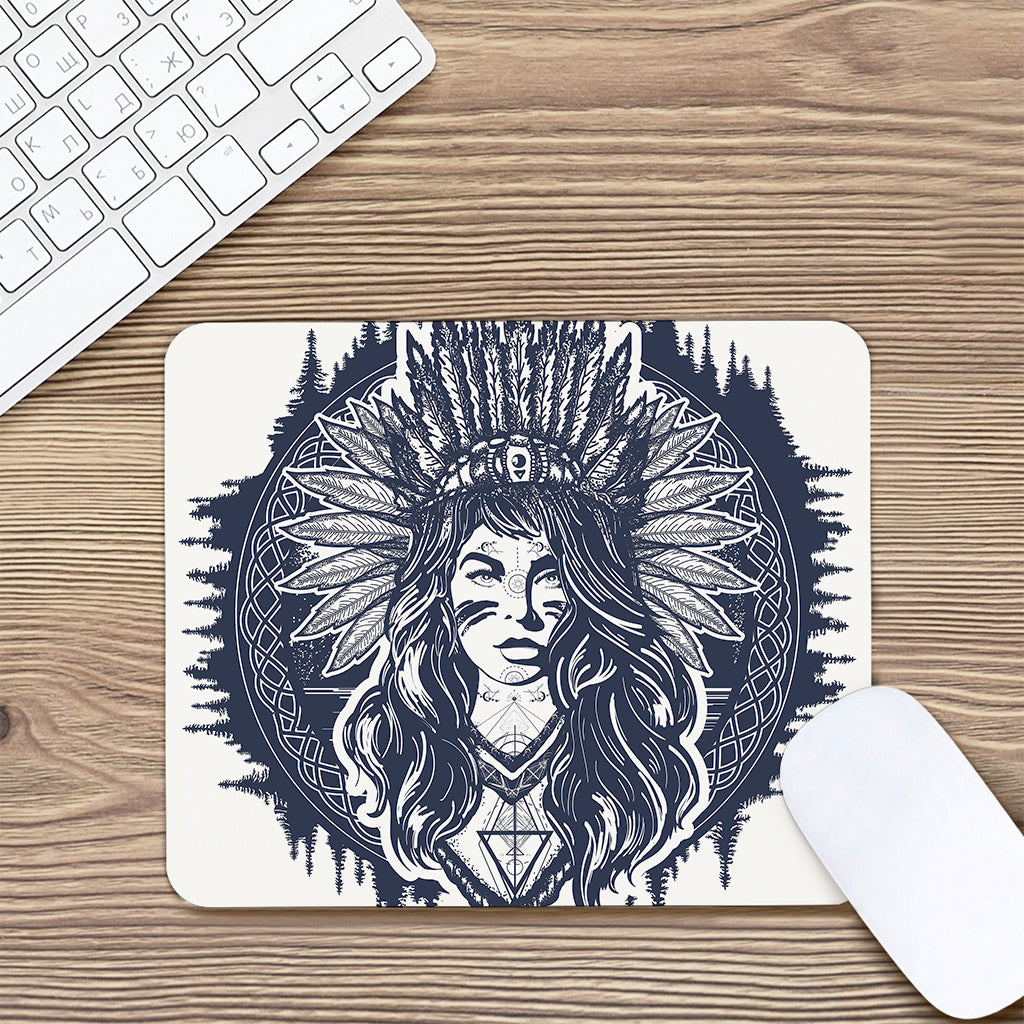Tribal Native Indian Girl Print Mouse Pad