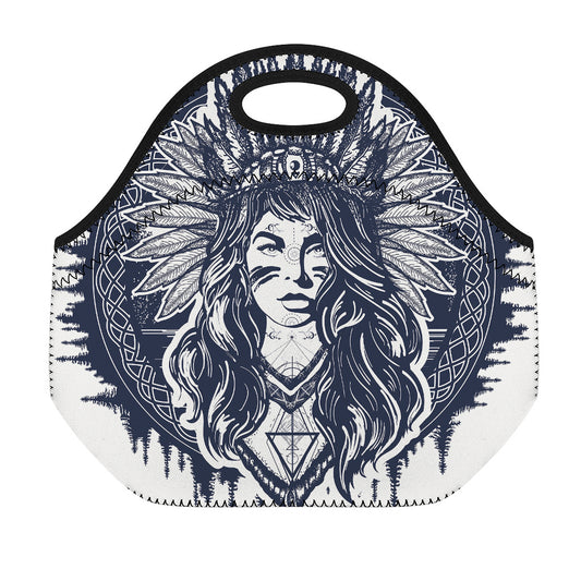 Tribal Native Indian Girl Print Neoprene Lunch Bag