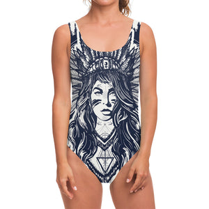 Tribal Native Indian Girl Print One Piece Swimsuit