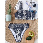 Tribal Native Indian Girl Print One Shoulder Bikini Top