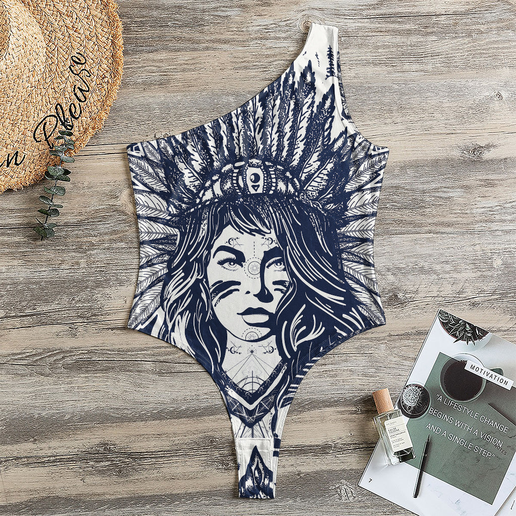 Tribal Native Indian Girl Print One Shoulder Bodysuit