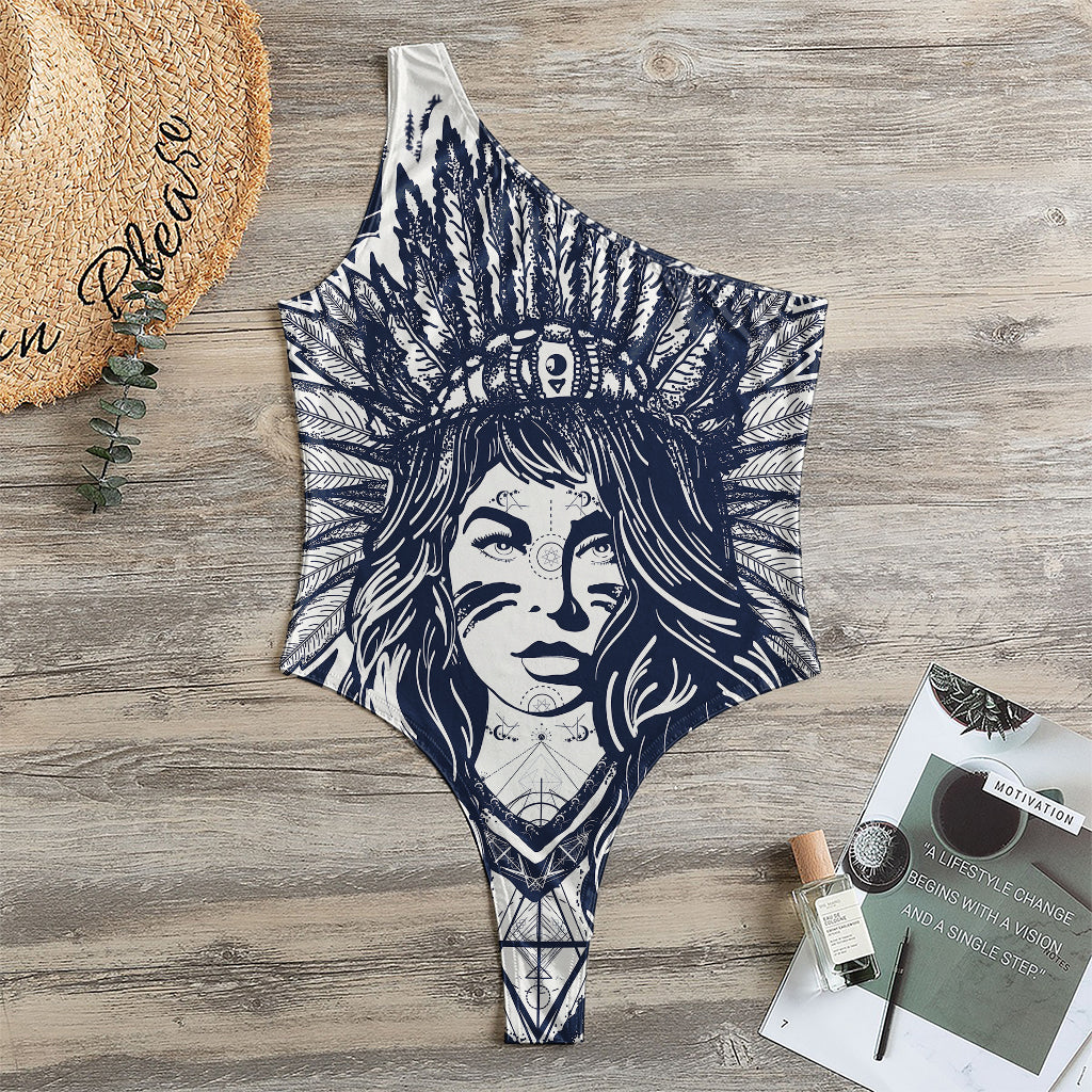 Tribal Native Indian Girl Print One Shoulder Bodysuit