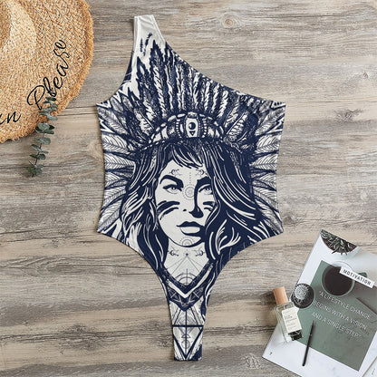 Tribal Native Indian Girl Print One Shoulder Bodysuit