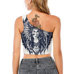 Tribal Native Indian Girl Print One Shoulder Crop Top