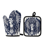 Tribal Native Indian Girl Print Oven Mitt And Pot Holder Set