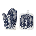 Tribal Native Indian Girl Print Oven Mitt And Pot Holder Set