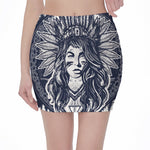 Tribal Native Indian Girl Print Pencil Mini Skirt