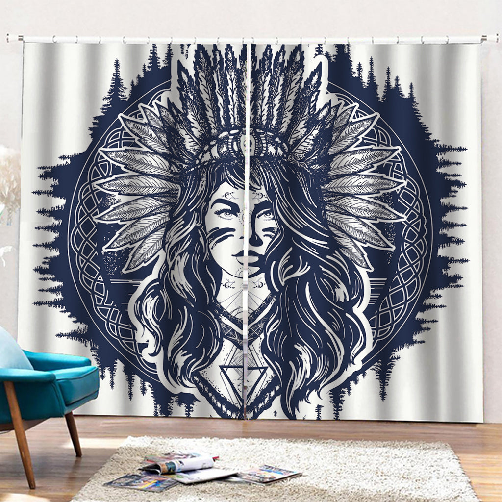 Tribal Native Indian Girl Print Pencil Pleat Curtains