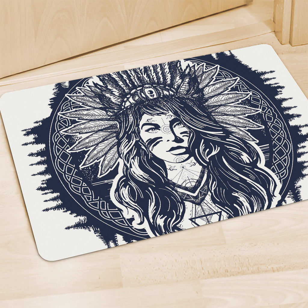 Tribal Native Indian Girl Print Polyester Doormat