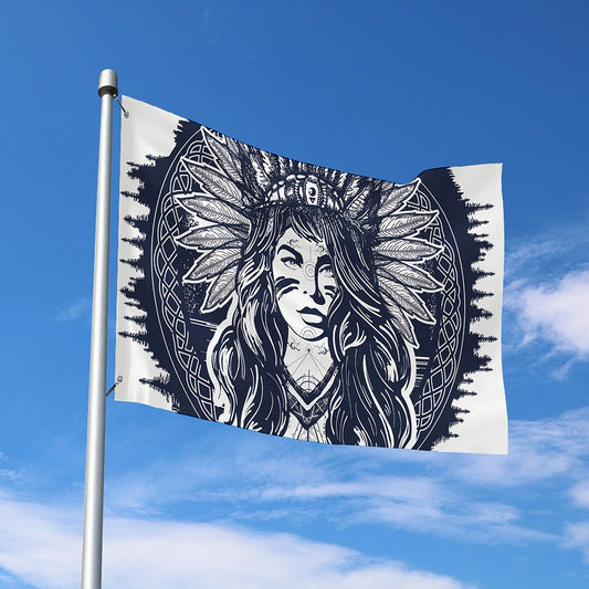 Tribal Native Indian Girl Print Polyester Flag