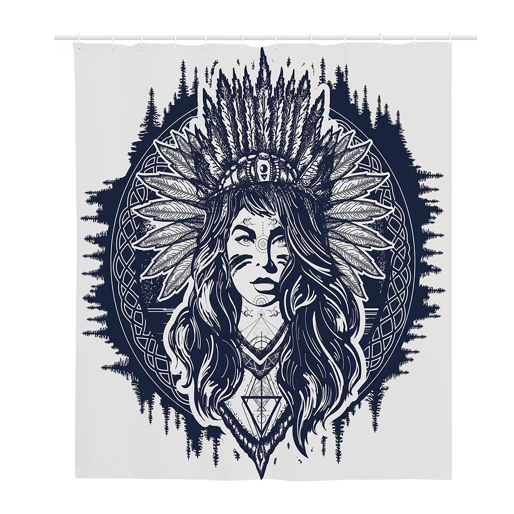 Tribal Native Indian Girl Print Polyester Shower Curtain