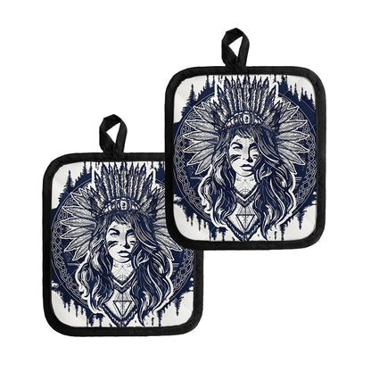 Tribal Native Indian Girl Print Pot Holders