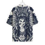 Tribal Native Indian Girl Print Rayon Hawaiian Shirt