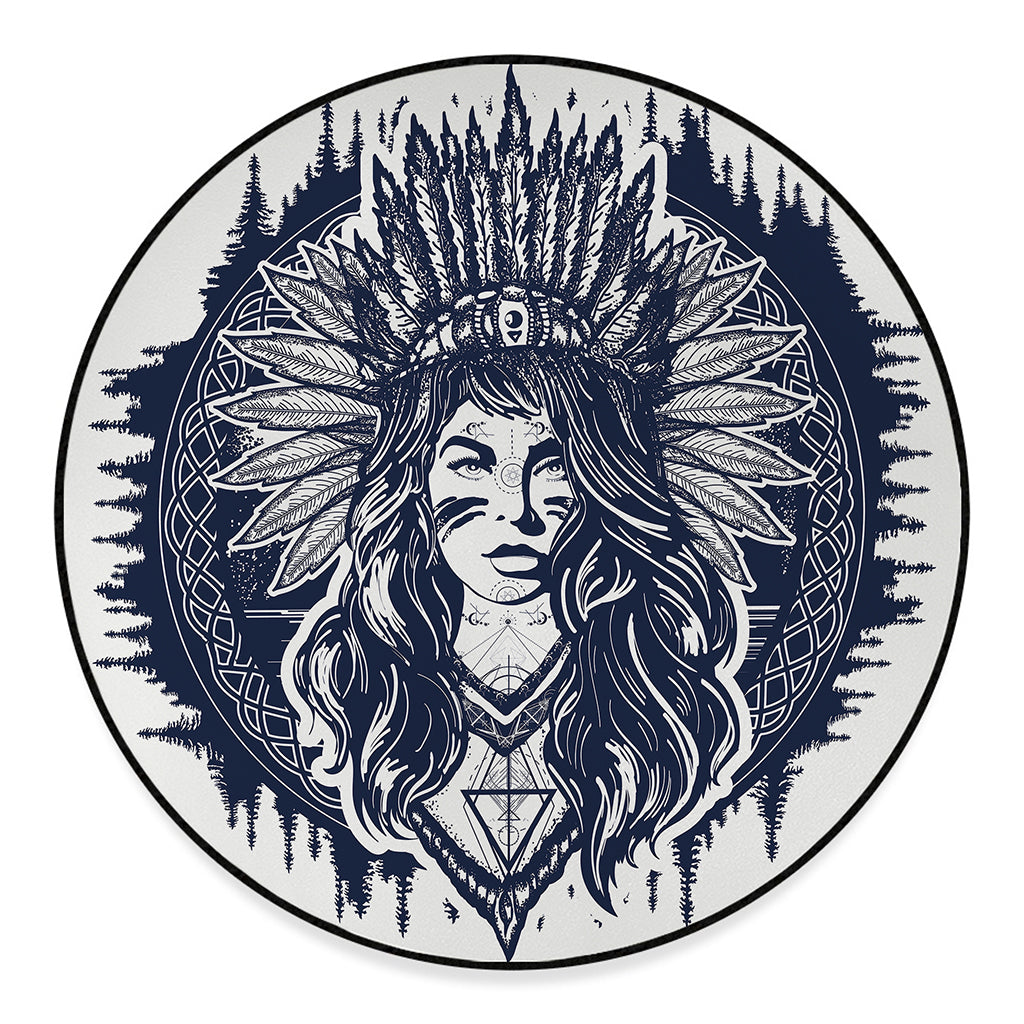 Tribal Native Indian Girl Print Round Floor Mat