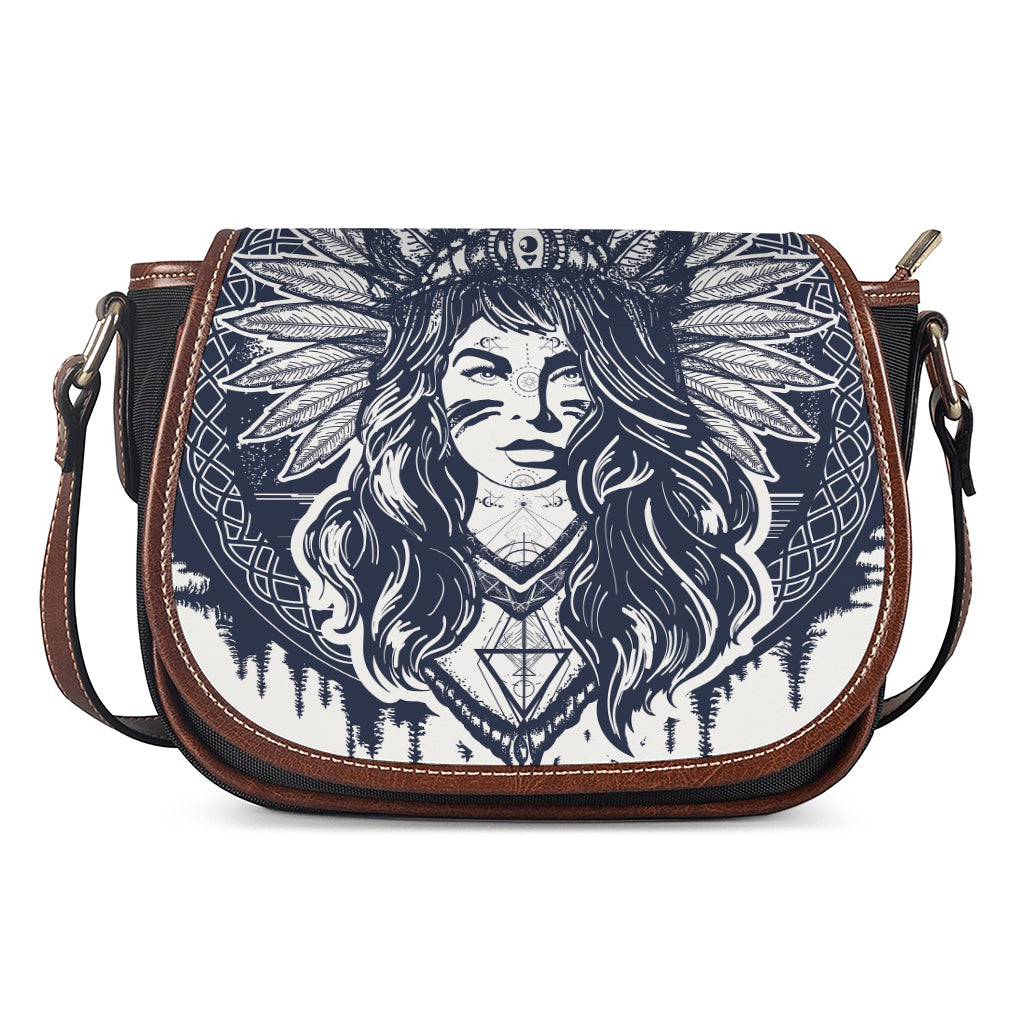Tribal Native Indian Girl Print Saddle Bag