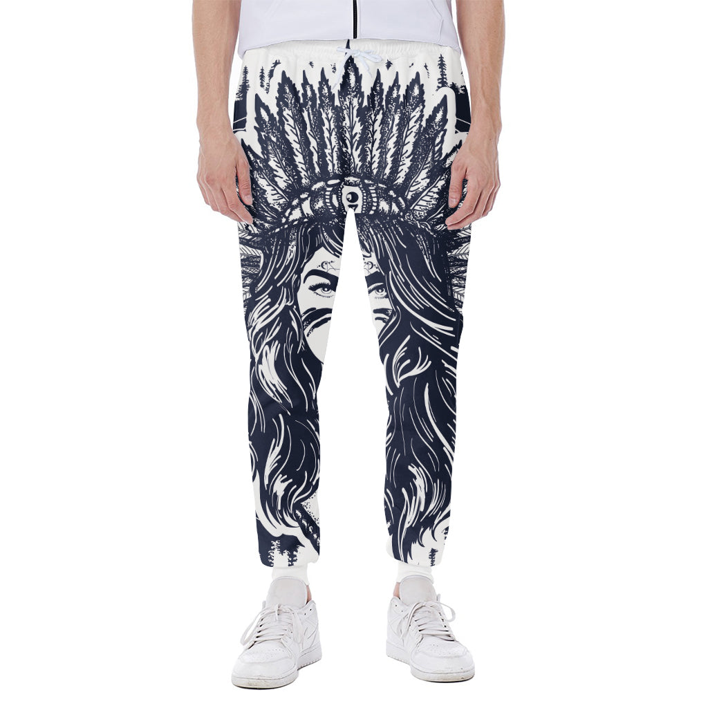 Tribal Native Indian Girl Print Scuba Joggers