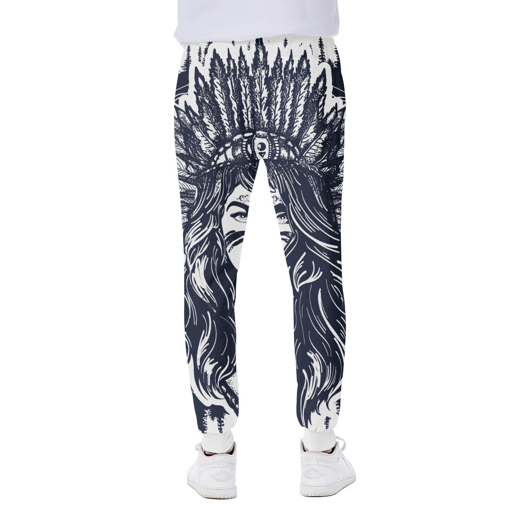 Tribal Native Indian Girl Print Scuba Joggers