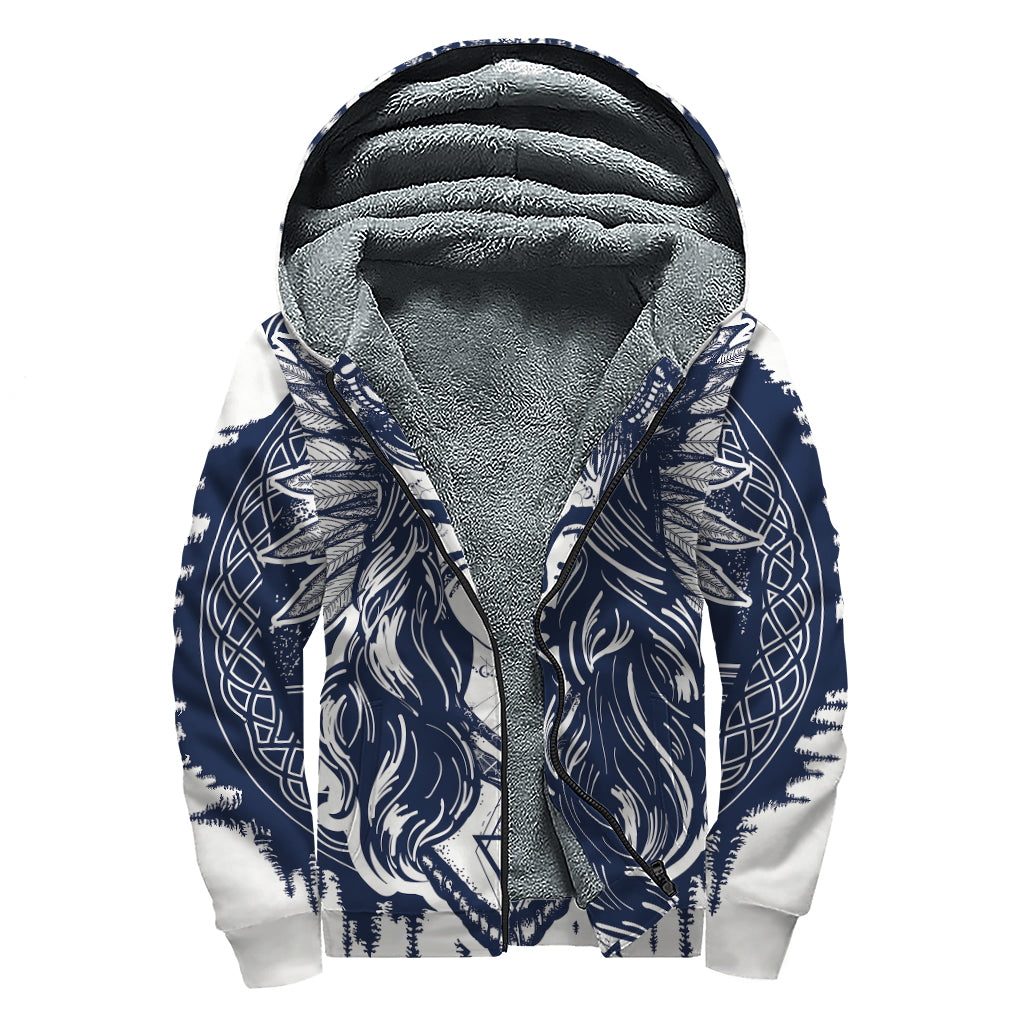 Tribal Native Indian Girl Print Sherpa Lined Zip Up Hoodie
