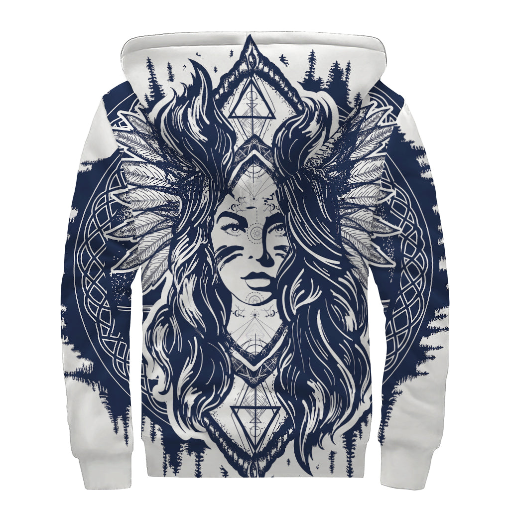 Tribal Native Indian Girl Print Sherpa Lined Zip Up Hoodie