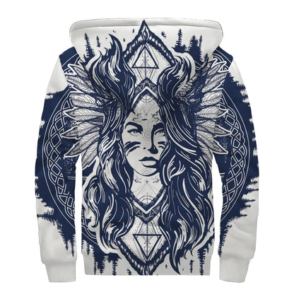 Tribal Native Indian Girl Print Sherpa Lined Zip Up Hoodie
