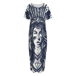 Tribal Native Indian Girl Print Short Sleeve Long Nightdress