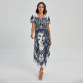 Tribal Native Indian Girl Print Short Sleeve Maxi Dress