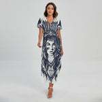 Tribal Native Indian Girl Print Short Sleeve Maxi Dress