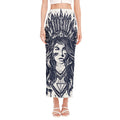 Tribal Native Indian Girl Print Side Slit Maxi Skirt