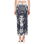 Tribal Native Indian Girl Print Side Slit Maxi Skirt