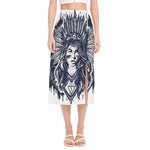 Tribal Native Indian Girl Print Side Slit Midi Skirt