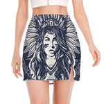 Tribal Native Indian Girl Print Side Slit Mini Skirt