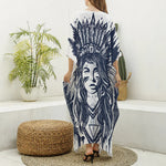 Tribal Native Indian Girl Print Silk V-Neck Kaftan Dress