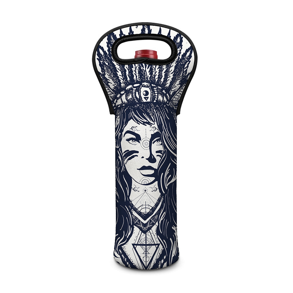 Tribal Native Indian Girl Print Single Neoprene Wine Tote