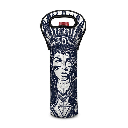 Tribal Native Indian Girl Print Single Neoprene Wine Tote