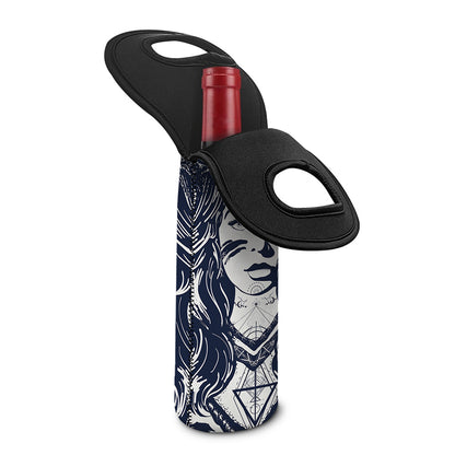 Tribal Native Indian Girl Print Single Neoprene Wine Tote