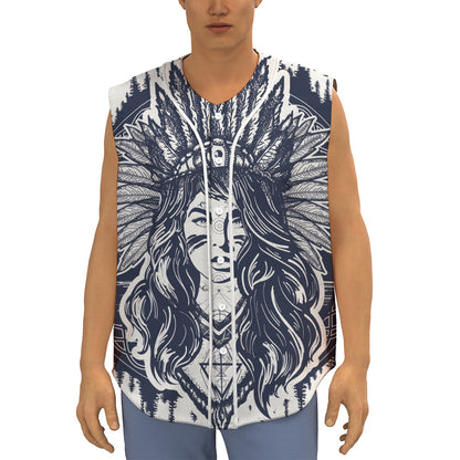 Tribal Native Indian Girl Print Sleeveless Baseball Jersey