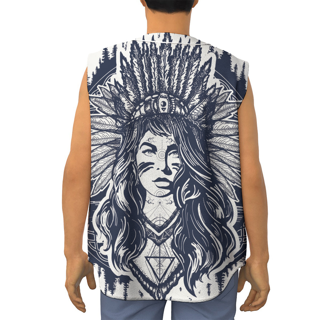 Tribal Native Indian Girl Print Sleeveless Baseball Jersey