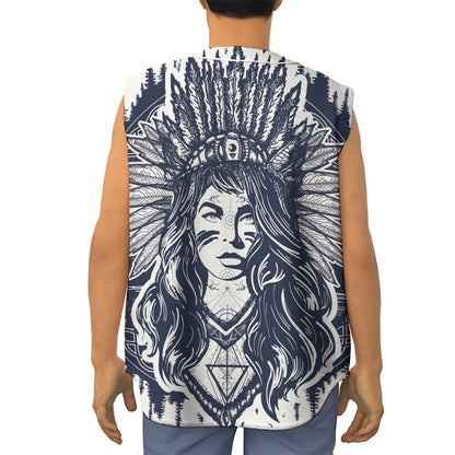 Tribal Native Indian Girl Print Sleeveless Baseball Jersey