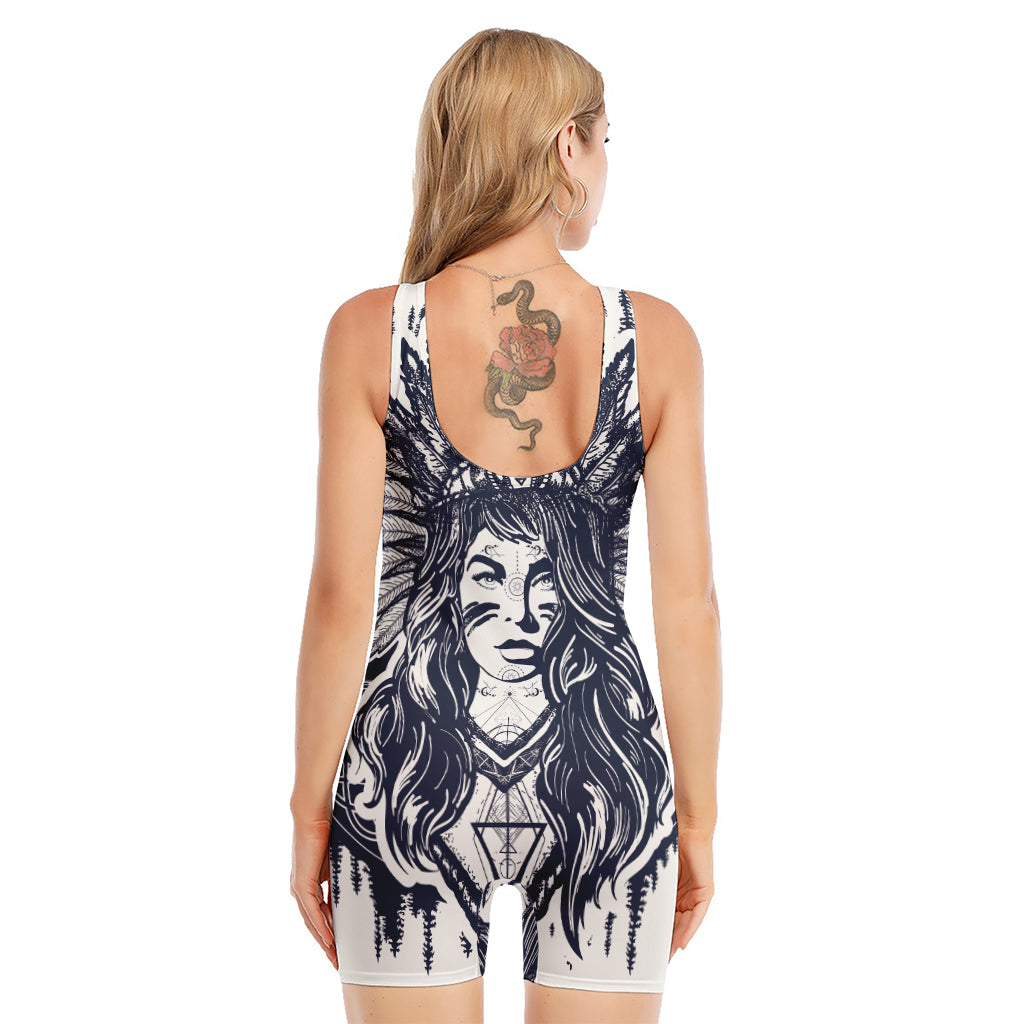 Tribal Native Indian Girl Print Sleeveless One Piece Swimsuit